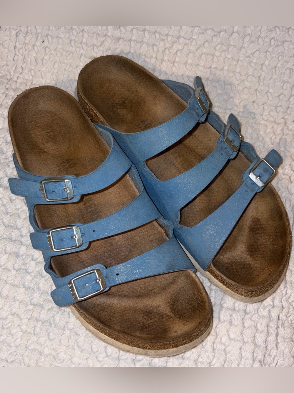 Birkenstock Triple Buckle Sandals in Light Blue Size 40